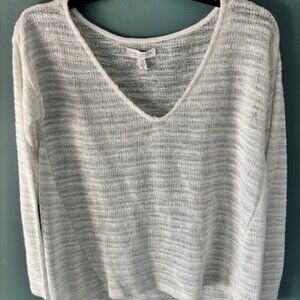 Aeropostale White Metallic Silver Open Knit Sheer Tunic Sweater L Minimalist